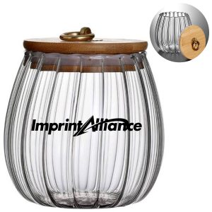 25.5oz. Ribbed Glass Storage Jar w/ Bamboo Lid & Ring Handle