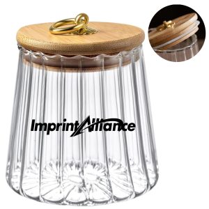 22oz. Ribbed Glass Storage Jar with Bamboo Lid & Ring Handle