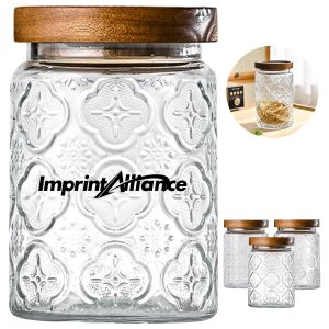 25.5oz. Ribbed Glass Storage Jar w/ Bamboo Lid & Ring Handle