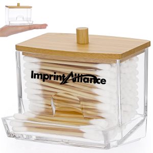 Compact Acrylic Cotton Swab & Pad Dispenser with Bamboo Lid