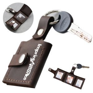 Vintage Leather Tri-Fold Mini Photo Frame Keychain