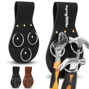 Leather Belt Loop Tool Holster with 3 Metal Ring Hangers