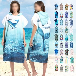 Custom Pattern Microfiber Hooded Beach Towel Poncho