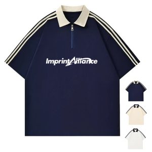 Contrast Shoulder Stripe Performance Athletic Polo Shirt