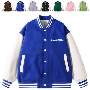 Unisex Color-Block Varsity Letterman Bomber Jacket