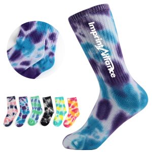 Custom Vibrant Tie-Dye Cotton Blend Athletic Crew Socks