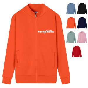 Full-Zip Stand Collar Fleece Sweatshirt Bomber Jacket