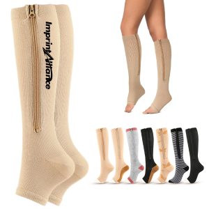 Zipper Compression Socks Knee High Support Stockings