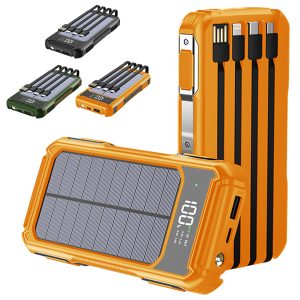 10000mAh Solar Power Bank with Built-in Cables & Flashlight