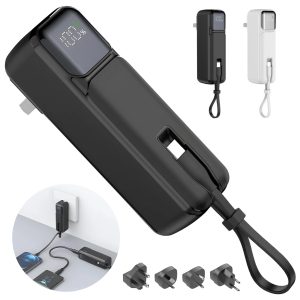 5000mAh Wall Plug Power Bank with Display & Built-in Cable