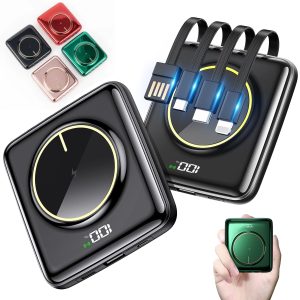 10000mAh Digital Display Power Bank with Built-in Cables