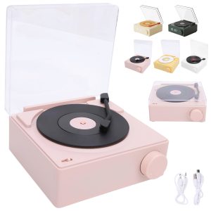 Retro Vinyl Record Style Bluetooth Speaker w/ Clock Display