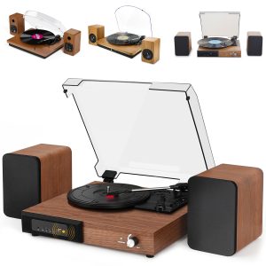 Vintage Vinyl Record Player with Bluetooth Speakers