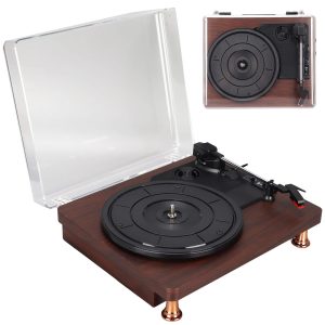 Vintage Red Wood Bluetooth Record Player with Acrylic Cover