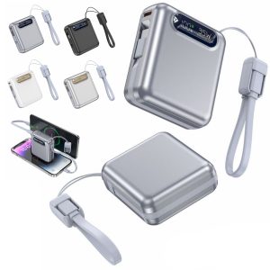 35W 10000mAh Power Bank with Built-in Cable and LED Display