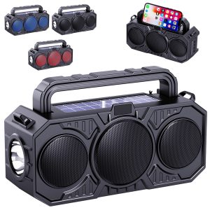 Solar Powered Bluetooth Speaker with Flashlight and Strap