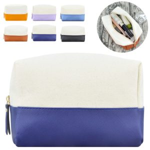 7L Canvas & PU Leather Zippered Cosmetic Makeup Bag