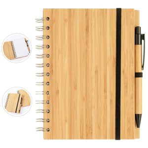 A5 Eco-Friendly Bamboo Notebook with Spiral Binding & Pen