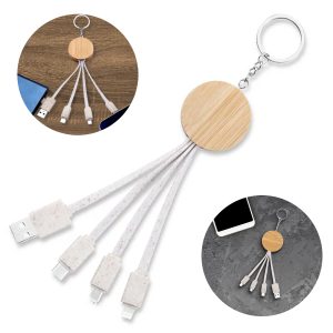 Bamboo & Wheat Straw Multi-Charging Cable Keychain