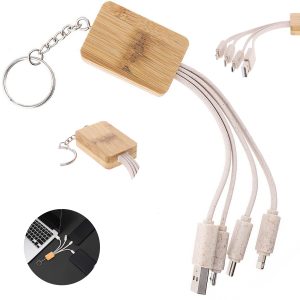 Bamboo & Wheat Straw Multi-Charging Cable Keychain