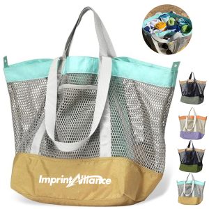 Large Reinforced Mesh Beach Tote Bag With Canvas Bottom