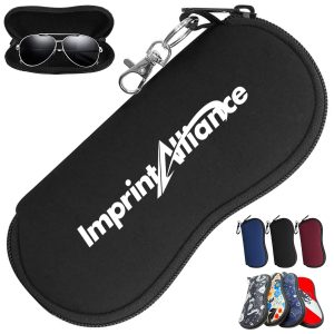 Custom Full Bleed Neoprene Zippered Sunglasses Case W/ Clip
