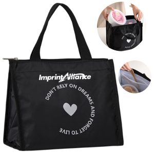 Modern Heart-Print Waterproof Oxford Thermal Lunch Tote