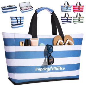Large Leakproof Insulated Striped Beach Cooler Tote