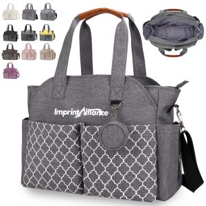 Large Capacity Patterned Diaper Tote Bag With Pacifier Pouch