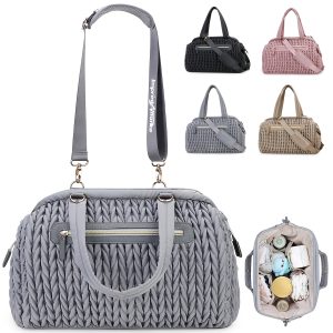 Elegant Quilted Twist-Pattern Waterproof Diaper Tote Bag