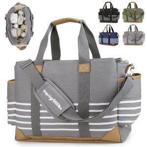 Large Capacity Striped Canvas Stroller Diaper Tote