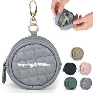 Portable Round PU Leather Pacifier Case & Coin Pouch W/ Clip
