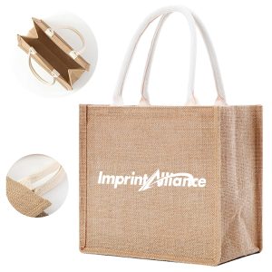 Jute Burlap Tote Bag With Soft White Cotton Rope Handles