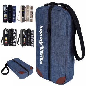 Portable Blue Travel Shoe Bag Organizer With Center Zipper