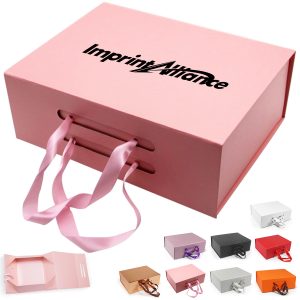 Collapsible Rigid Cardboard Gift Box With Ribbon Handle