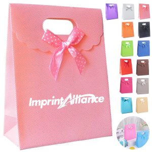 Plastic Gift Tote Bag With Bow Ribbon & Die-Cut Handle