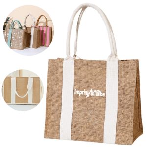 Natural Jute Burlap Tote Bag With Cotton Webbing Handles