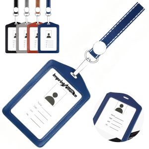 Genuine Leather A7 ID Badge Holder with Lanyard