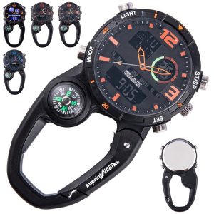 Dual Movement Outdoor Carabiner Clip Watch with Compass