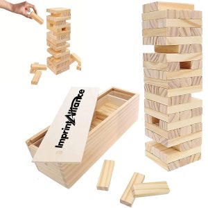 Wood Tumbling Tower Game Set In Sliding Lid Box