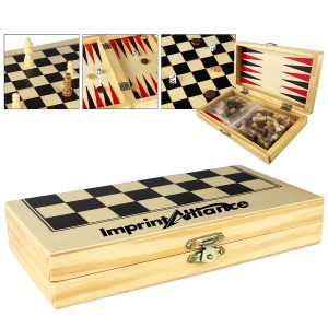 Wooden Chess Checkers Backgammon Game Set Folding Board