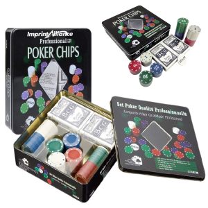 Texas Holdem Poker Chip Game Set In Metal Gift Tin