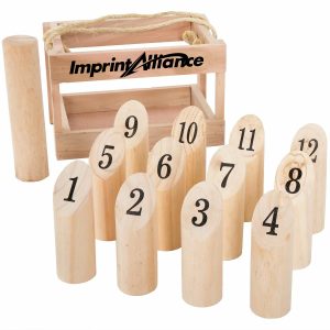 Wooden Numbered Toss Bowling Lawn Game Set With Crate