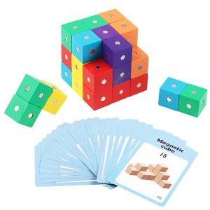 Magnetic Wooden 3D Building Block Cube Puzzle Set
